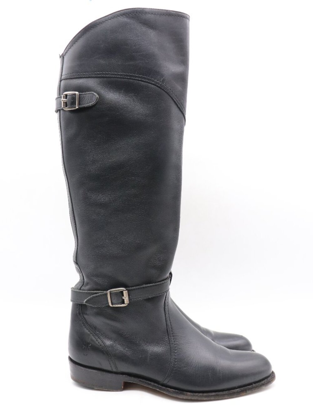 Frye Dorado Knee High Black Leather Women's Size 8 Riding Boot Buckle Spain